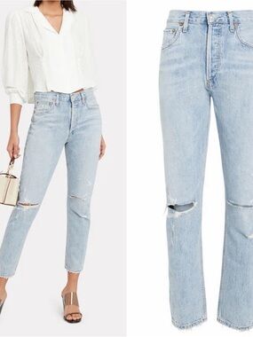 Agolde Jamie High Rise Distressed Shakedown Skinny Straight Jeans Size 24